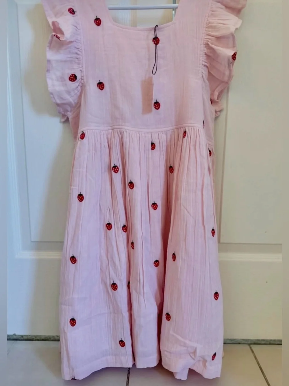 EUC Pink Chicken Light Pink Gauze Strawberry Embroidered Elsie Dress